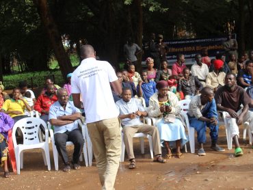 RUTARINDWA Alphonse, director of Health in Gasabo District conducting a dialogue on HIV prevention with residents of Gatsata sector/Kiderenka